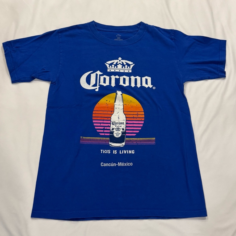 Corona Blue‎ Tee with Sunset Design